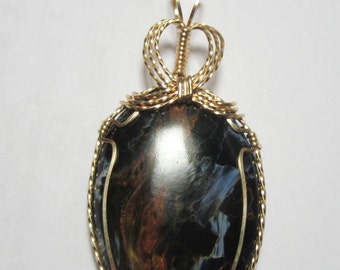 Pietersite Pendant, wire wrapped in14 k gold filled wire by Barb's Design