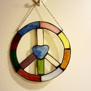 Large 8.25 inch multicolor Stained Glass Peace Sign  by Barb &#39;s Design