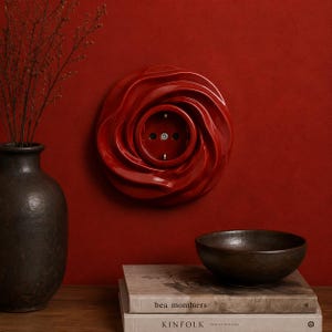 Handmade Ceramic Rose Outlet Cover | European Schuko Wall Decor