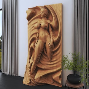 Parametrische weibliche Körper Skulptur Panel | Abstrakte 3D Holz Wand Kunst - 04 | Geschichtetes CNC-Schnitt-Design | Moderne Geschnittene Hölzerne Wanddekoration für Zuhause