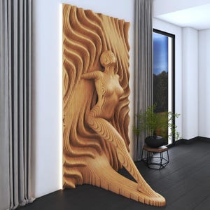 Parametrische weibliche Körper Skulptur Panel | Abstrakte 3D Holz Wand Kunst - 01 | Geschichtetes CNC-Schnitt-Design | Moderne Geschnittene Hölzerne Wanddekoration für Zuhause