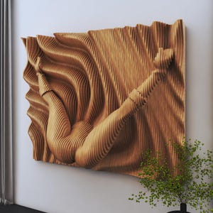 Parametrische weibliche Körper Skulptur Panel | Abstrakte 3D Holz Wand Kunst - 06 | Geschichtetes CNC-Schnitt-Design | Moderne Geschnittene Hölzerne Wanddekoration für Zuhause