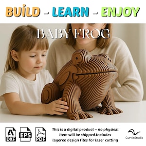 Parametrisch geschnittenes 3D-Puzzle mit Froschbaby | DIY-Lernspielzeug aus Holz | Lasergeschnittene Dateien (SVG, DXF, PDF) | Lustiges Bau- und Lernprojekt