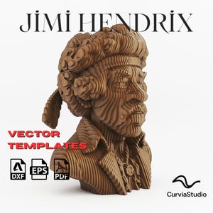 Plantilla de escultura paramétrica 3D de Jimi Hendrix 01 / Archivos vectoriales de estatua de madera cortada (DXF, EPS, PDF, SVG) para corte láser