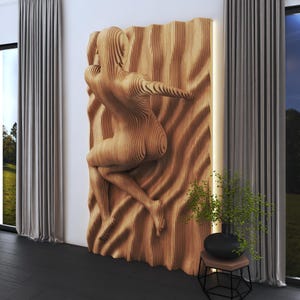 Parametrische weibliche Körper Skulptur Panel | Abstrakte 3D Holz Wand Kunst - 02 | Geschichtetes CNC-Schnitt-Design | Moderne Geschnittene Hölzerne Wanddekoration für Zuhause