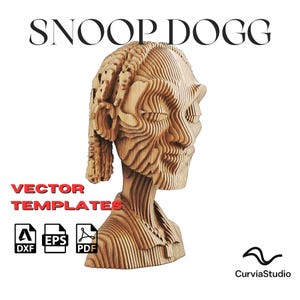 Plantilla de escultura paramétrica 3D de Snoop Dogg 01 / Archivos vectoriales de estatua de madera cortada (DXF, EPS, PDF, SVG) para corte láser