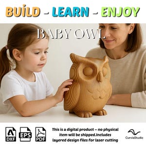 Baby Eulen Buddy Parametrische geschnitten 3D Puzzle | DIY Holzlernspielzeug | Laserschnitt-Dateien (SVG, DXF, Pdf) | Tolles Build & Lern-Projekt