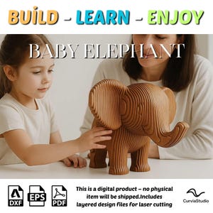 Baby Elephant Parametrisch geschnitten 3D Puzzle | DIY Holzlernspielzeug | Laserschnitt-Dateien (SVG, DXF, Pdf) | Tolles Build & Lern-Projekt