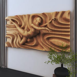 Parametrische weibliche Körper Skulptur Panel | Abstrakte 3D Holz Wand Kunst - 05 | Geschichtetes CNC-Schnitt-Design | Moderne Geschnittene Hölzerne Wanddekoration für Zuhause