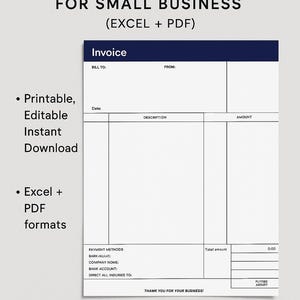 Modern Invoice Template for Small Business (Excel + PDF) | Printable, Editable, Instant Download