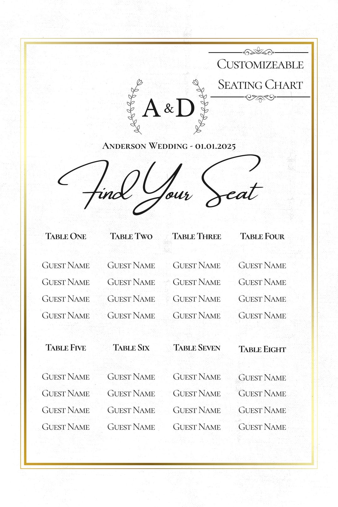 Editable Wedding Seating Chart Template — Canva Seating Plan, Printable ...