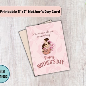 Cartão de Dia das Mães para Imprimir – “Para a Mulher que Me Deu Tudo” – Cartão Digital Sincero para Mãe, Download Instantâneo, Cartão Minimalista