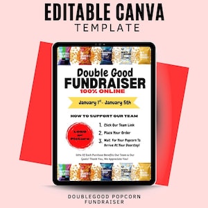 Mall för insamlingsflyer för Double Good Popcorn: Redigerbar Canva-utskrivbar (digital nedladdning)