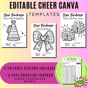 Editable Cheer Fundraiser Printable Bundle, Canva Templates for Cheer Bow, Fill My Megaphone, Donation Tracker, Fundraising Flyer