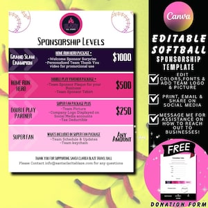 Softball Sponsorship Template: Editable Canva Fundraiser Flyer + Donation Form