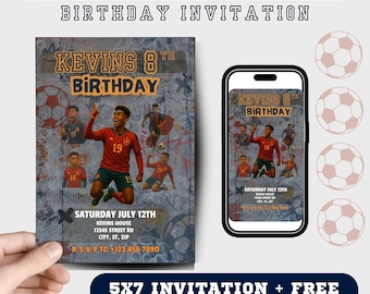 Yamal Fußball-Geburtstagseinladung: Bearbeitbarer Text, bedruckbar (digitaler Download)