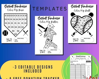 Softball Fundraiser Canva Templates: Fill My Player, Ball, Base (Digital Download)