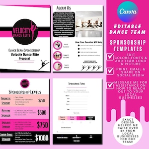 Dance Sponsorship Package Canva Template: Editable Fundraiser Form (Printable PDF)