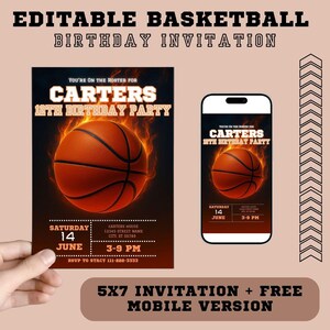 Basketball-Einladung | Bearbeitbare Canva Vorlage | Digitaler Download | Slam Dunk Party | Druckbare Jungen Mädchen Sport einladen