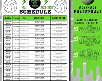 Volleyball Game Schedule Template | Editable Canva Practice Planner | 1 Page Team Organizer | Printable Season Schedule | Digital Download