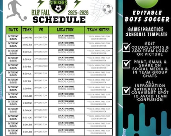 Modelo de cronograma de futebol masculino editável: Canva Team Planner (download digital)