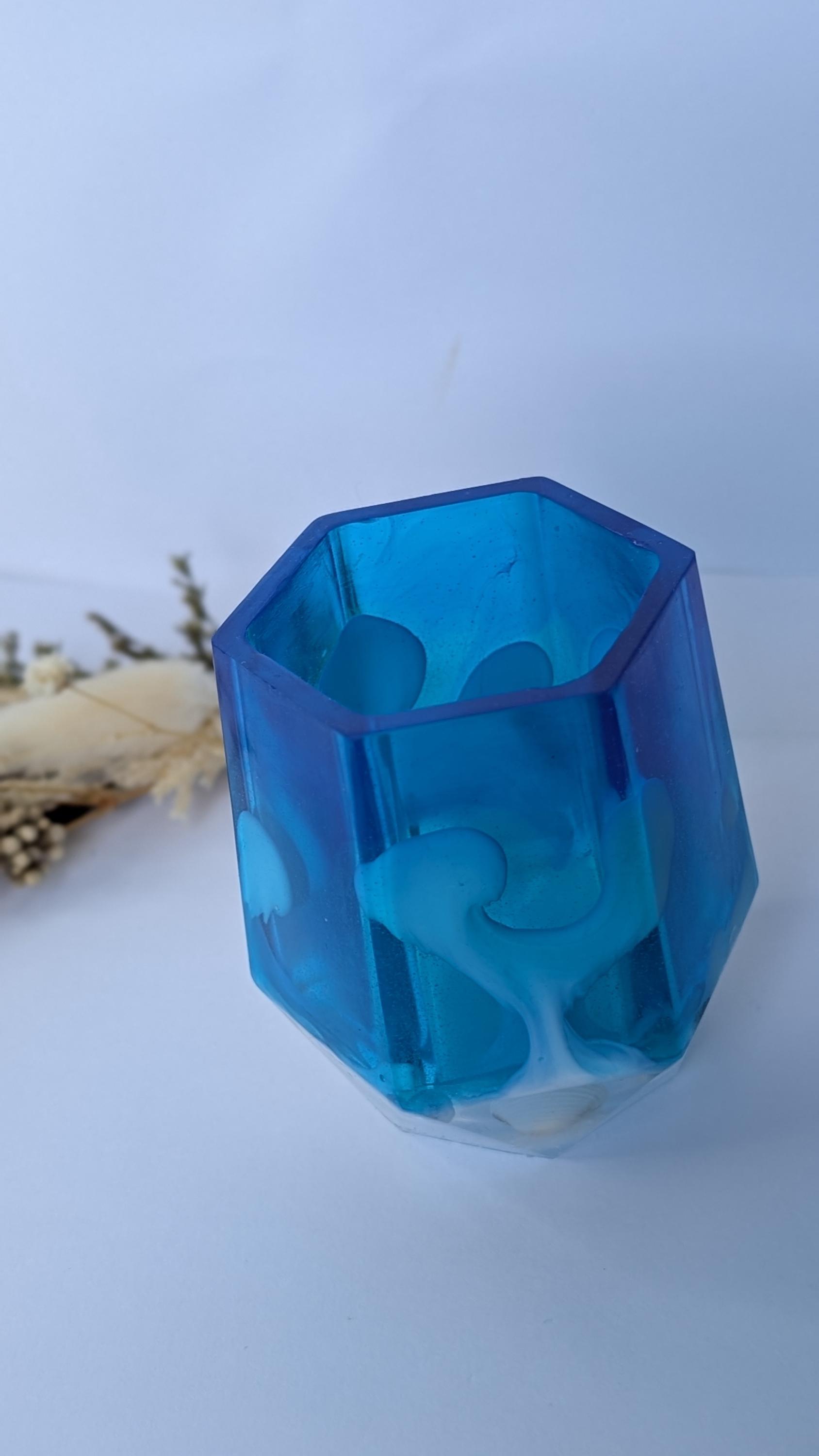 Shell Organization Pen Ocean Resin Pen Holder – Desk Organizer With Shells – Coastal Blue ...