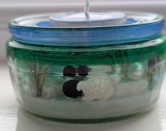 Handmade Sea Themed Resin tea light Holder jar– Beach Decor Gift