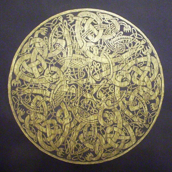 Celtic Circle. A Brass Rubbing taken from a medieval design from the Book of Kells..