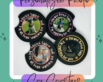 Kör säkert, jag väntar på dig, personliga neoprenunderlägg med foto för bilar