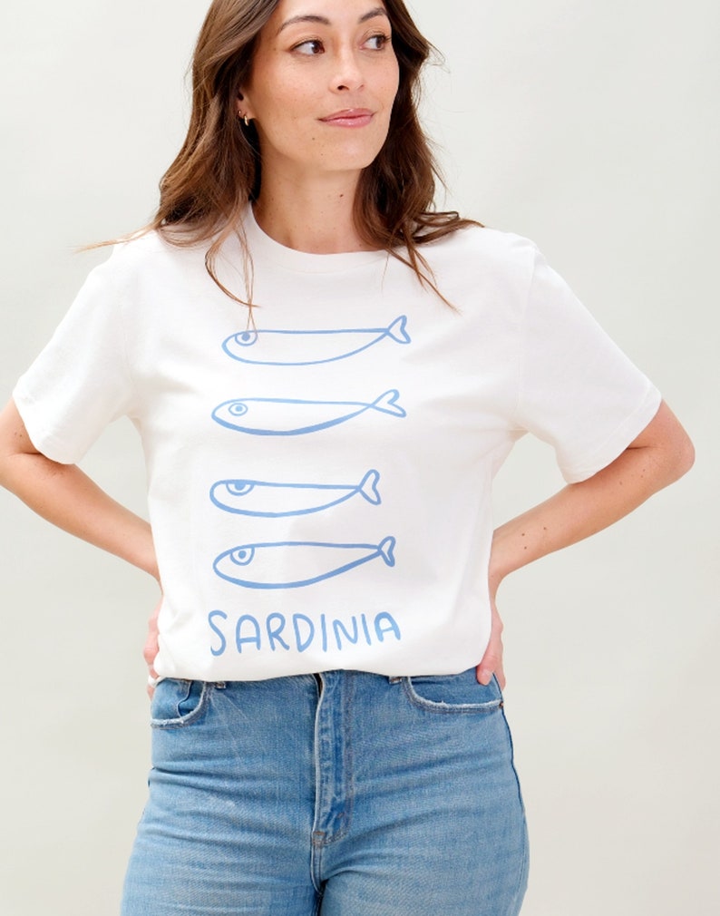 Sardines from Sardinia Unisex, Graphic Adult Tee, Vintage Inspired summer t-shirt image 2