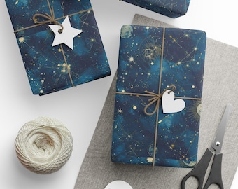 Hemels inpakpapier, kosmische cadeauverpakking voor verjaardagen, feestdagen, ruimtethema feestdecoraties, unieke cadeaupresentatie, decor astronomie