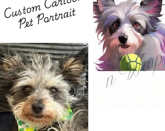 Cartoon Pet Portrait, Custom Pet Portrait, Cartoon Portrait from Photo, Digital Download