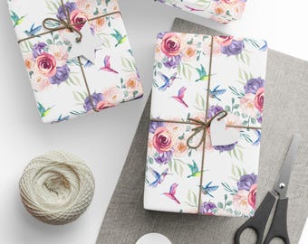 Floral and Hummingbird Wrapping Paper Roll - Elegant Gift Wrap for All Occasions, Birthdays, Weddings, Holidays, Eco-Friendly Gift Wrapping