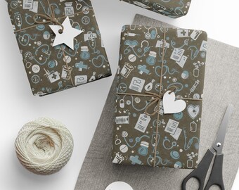 Papel de regalo encantador con temática de enfermera médica para regalos, agradecimiento a médicos, profesionales de la salud, único