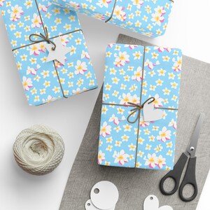 Plumeria Wrapping Paper, Bright Blue Flower Print Gift Wrap, Birthday, Wedding, Baby Shower, Eco-Friendly Gift Wrap