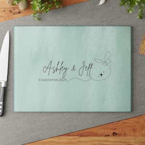 Personalized Glass Cutting Board with Names & Established Date, Kitchen Decor, Wedding Gift, Housewarming Present, Custom Kitchenware