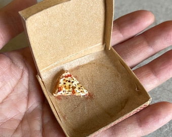 Miniature Dollhouse Cheese Pizza “polite slice” in XL party size box in 1:12 scale inch