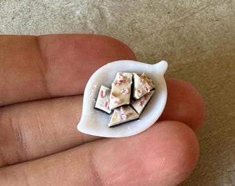 Miniature Dollhouse Plate of Peppermint Bark in 1:12 scale one inch Christmas dessert