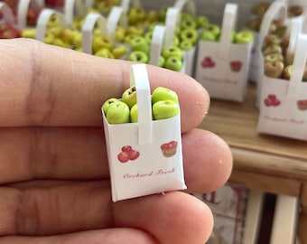Miniature Dollhouse 1/2 peck of Green Apples in paper bag in 1:12 scale one inch bjd doll food