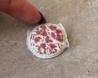 Miniature Dollhouse Frozen Pepperoni Pizza in package in 1:12 scale inch