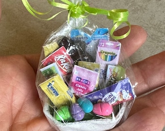 Miniature Dollhouse Easter goodies basket in 1:12 scale desserts doll food