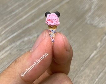 Miniature Dollhouse Strawberry Mickey Ears Ice Cream Cone in 1:12 scale one inch fake food dessert