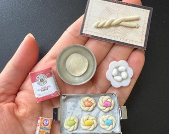 Miniature Dollhouse Italian Easter Bread Preparation Scene in 1:12 scale one inch