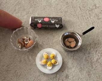 Miniature Dollhouse Deviled Eggs scene in 1:12 scale inch brunch food dish