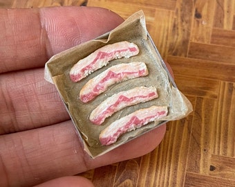 Miniature Dollhouse Uncooked Raw Bacon on a pan in 1:12 scale one inch breakfast brunch food dish