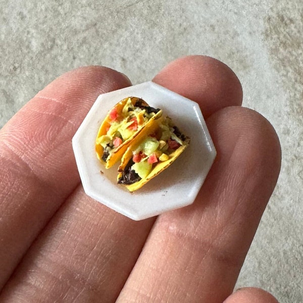 Miniature Dollhouse Tacos on a plate in 1:12 scale one inch mexican food dish