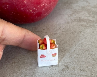 Miniature Dollhouse 1/2 peck of Apples in paper bag in 1:12 scale one inch bjd doll food