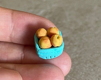 Miniature Dollhouse Peaches in paper quart carton  1:12 scale one inch bjd doll food