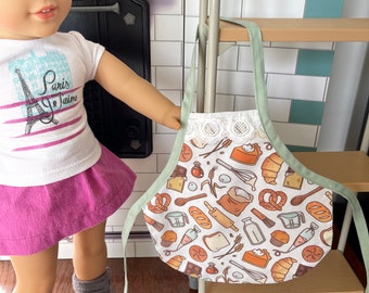 Backschürze für American Girl 18 Zoll Puppen Brot Kürbis Pie Crossaint Bäckerei Brezel Schneebesen Kochen Druck