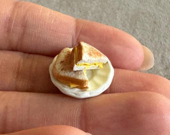 Miniature Dollhouse Grilled Cheese Sandwich on a plate in 1:12 scale one inch